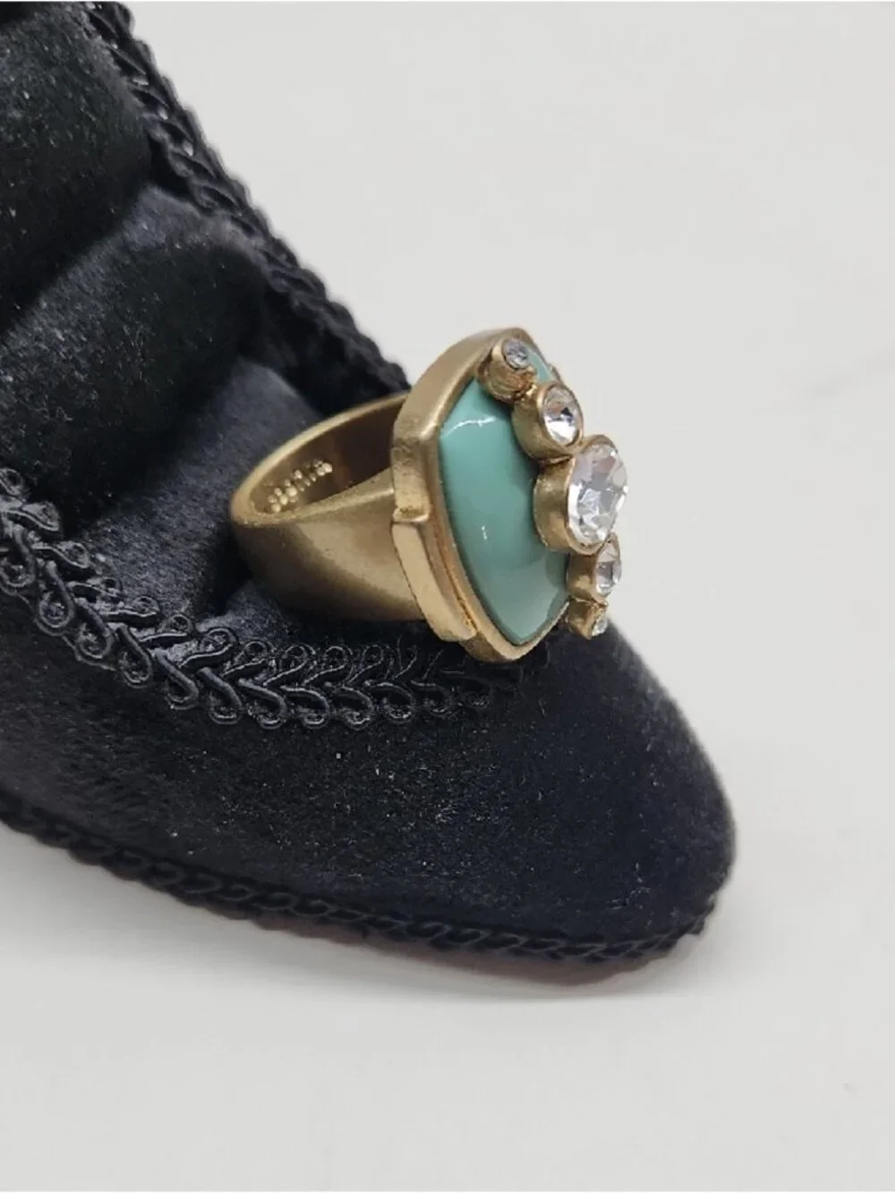 Lia Sophia Gold-Tone Ring with Mint Green Enamel and Clear Crystals